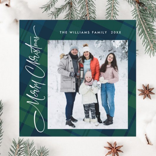 レトロクリスマスタータンチェックPlaid 2フォトグリーティング シーズンカード