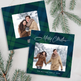 レトロクリスマスタータンチェックPlaid 2フォトグリーティング シーズンカード