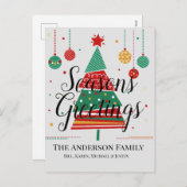レトロクリスマスツリーのカスタマイズ シーズンポストカード (正面/裏面)