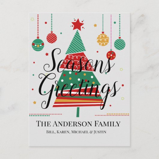 レトロクリスマスツリーのカスタマイズ シーズンポストカード (正面)