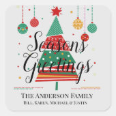 レトロクリスマスツリーのカスタマイズ スクエアシール (正面)