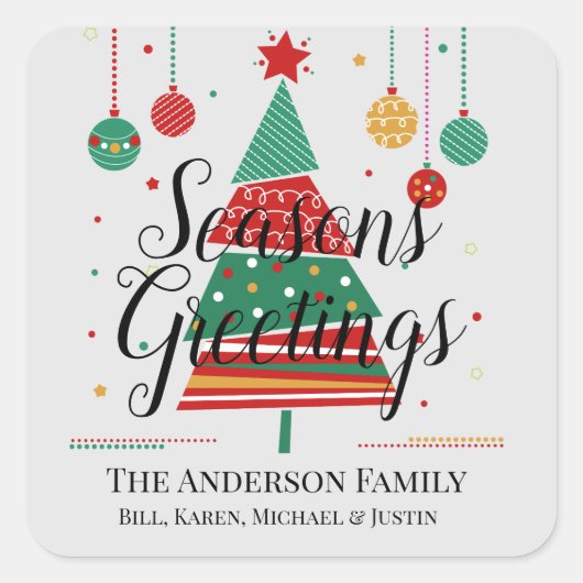 レトロクリスマスツリーのカスタマイズ スクエアシール (正面)