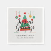 レトロクリスマスツリーのカスタマイズ スタンダードカクテルナプキン (正面)