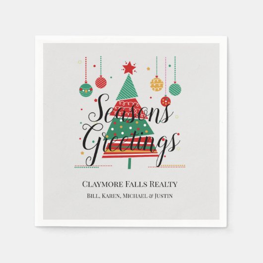 レトロクリスマスツリーのカスタマイズ スタンダードカクテルナプキン (正面)