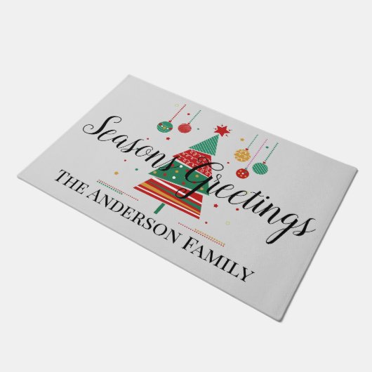 レトロクリスマスツリーのカスタマイズ ドアマット (アングル)