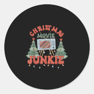 レトロクリスマスツリーのクリスマス映画中毒者 ラウンドシール