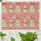 レトロクリスマスツリーのホリーベリースターキャンディーケーン キッチンタオル (折り畳み)