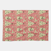 レトロクリスマスツリーのホリーベリースターキャンディーケーン キッチンタオル (横)