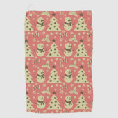 レトロクリスマスツリーのホリーベリースターキャンディーケーン ゴルフタオル (正面)