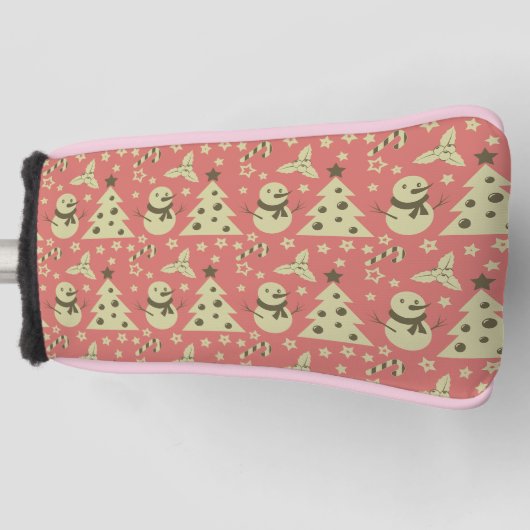 レトロクリスマスツリーのホリーベリースターキャンディーケーン ゴルフヘッドカバー (正面)