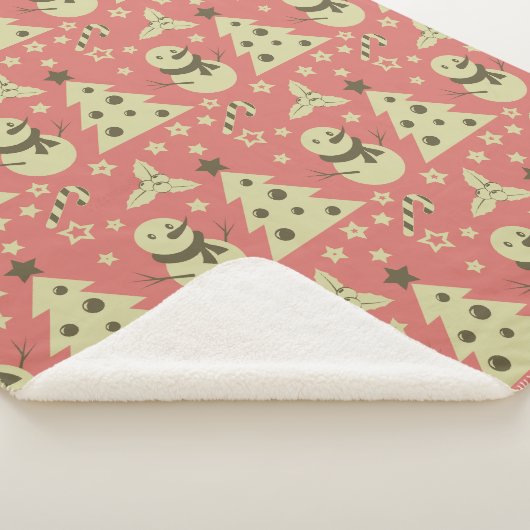 レトロクリスマスツリーのホリーベリースターキャンディーケーン シェルパブランケット (3/4)