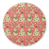 レトロクリスマスツリーのホリーベリースターキャンディーケーン セラミックノブ (正面)