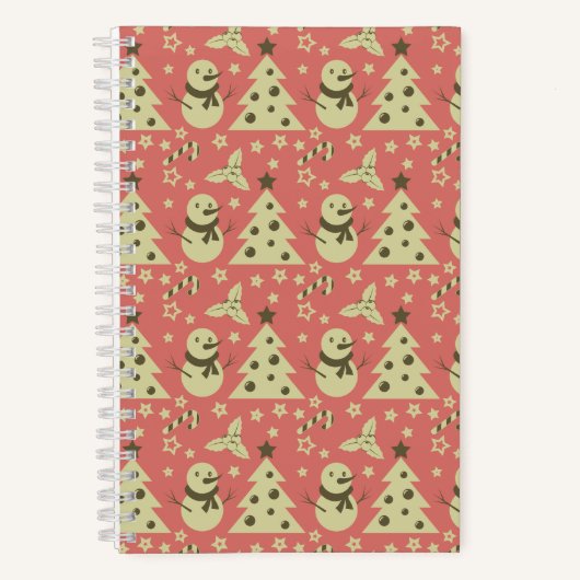 レトロクリスマスツリーのホリーベリースターキャンディーケーン ノートブック (正面)