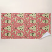 レトロクリスマスツリーのホリーベリースターキャンディーケーン ビーチタオル (正面)