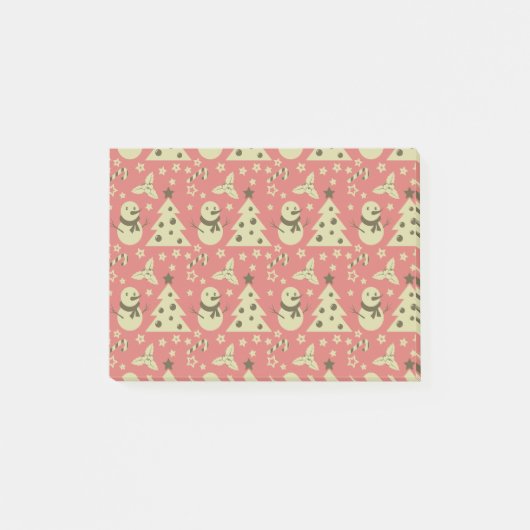 レトロクリスマスツリーのホリーベリースターキャンディーケーン ポストイット (正面)