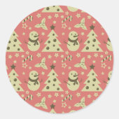 レトロクリスマスツリーのホリーベリースターキャンディーケーン ラウンドシール (正面)