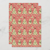 レトロクリスマスツリーのホリーベリースターキャンディーケーン 招待状 (正面/裏面)