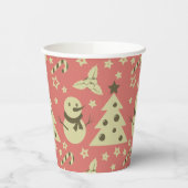 レトロクリスマスツリーのホリーベリースターキャンディーケーン 紙コップ (左)