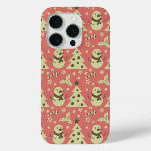 レトロクリスマスツリーのホリーベリースターキャンディーケーン iPhone 15 PROケース