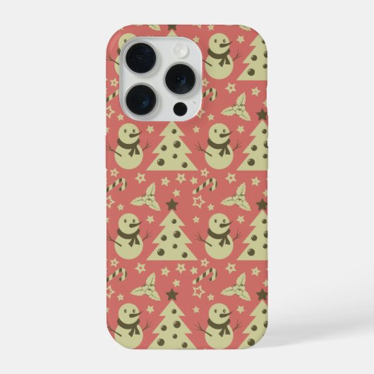 レトロクリスマスツリーのホリーベリースターキャンディーケーン iPhoneケース (裏面)