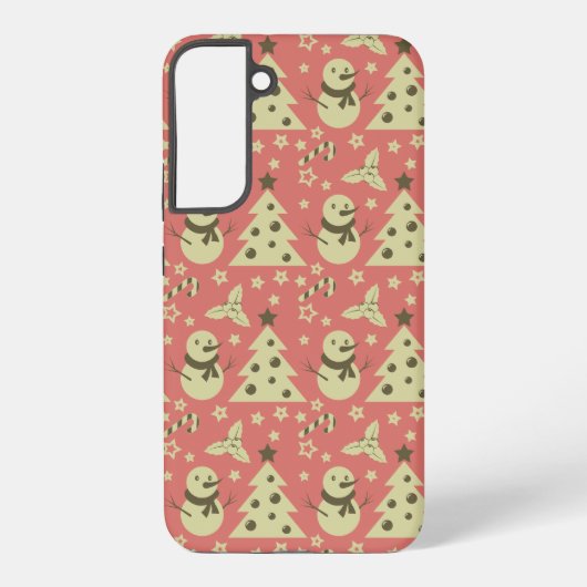 レトロクリスマスツリーのホリーベリースターキャンディーケーン SAMSUNG GALAXYケース (裏面)