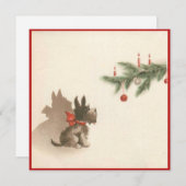 レトロクリスマスツリーの下のクリスマススコッティドッグ シーズンカード (正面/裏面)
