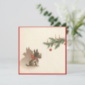 レトロクリスマスツリーの下のクリスマススコッティドッグ シーズンカード (スタンド正面)