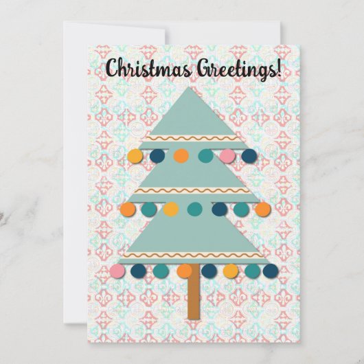 レトロクリスマスツリーアクアグリーンホリデーカード シーズンカード (正面)
