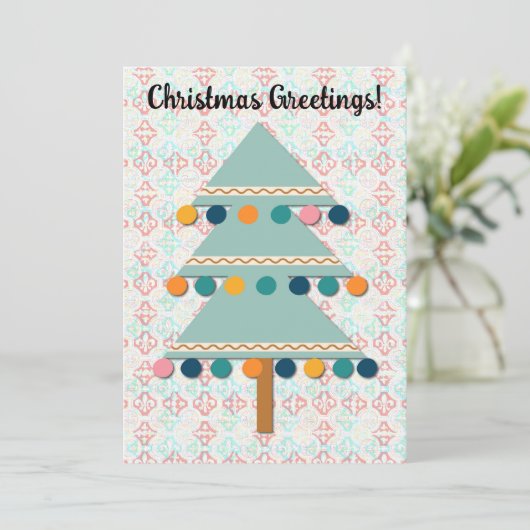 レトロクリスマスツリーアクアグリーンホリデーカード シーズンカード (スタンド正面)