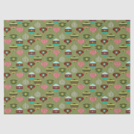 レトロクリスマスツリーオーナメントオン緑のデコページ 薄葉紙