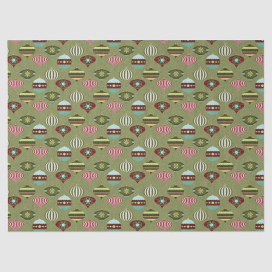 レトロクリスマスツリーオーナメントオン緑のデコページ 薄葉紙 (正面)