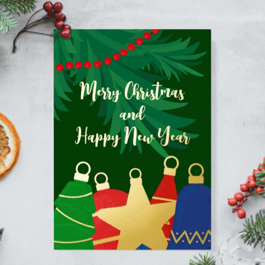 レトロクリスマスツリーオーナメント付きガーランド 箔シーズンカード