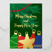 レトロクリスマスツリーオーナメント付きガーランド 箔シーズンカード (正面)