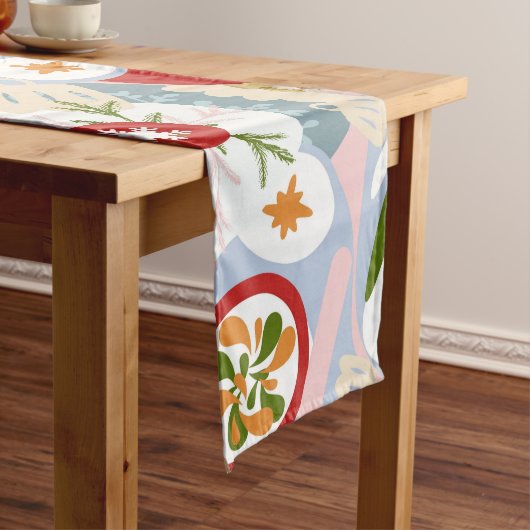 レトロクリスマスツリーオーナメント装飾赤 ロングテーブルランナー (インサイチュ)
