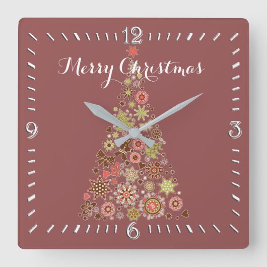 レトロクリスマスツリースクウェア壁時計 スクエア壁時計 (正面)