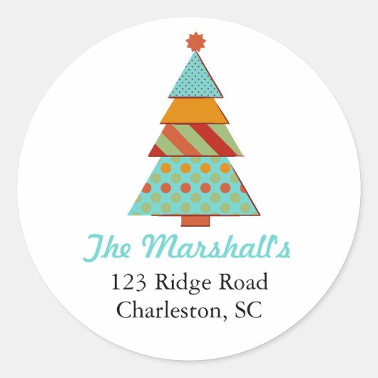 レトロクリスマスツリーステッカー ラウンドシール (正面)