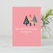 レトロクリスマスツリーズキュートピンクフラットホリデーカード シーズンカード (スタンド正面)