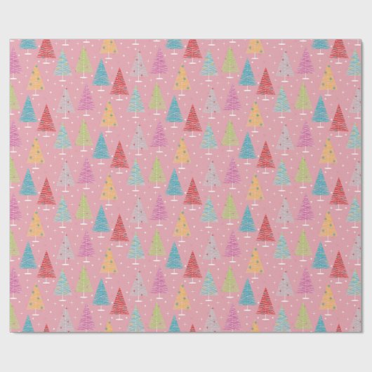 レトロクリスマスツリーズピンククリスマス ラッピングペーパー (フラット)