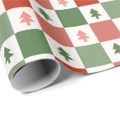 レトロクリスマスツリーチェッカーボードホリデーパターン ラッピングペーパー (ロールコーナー)