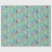 レトロクリスマスツリーティール(緑がかった色)クリスマス ラッピングペーパー (フラット)