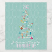 レトロクリスマスツリーティール（緑がかった色）メリークリスマス ワインラベル (シングルラベル)