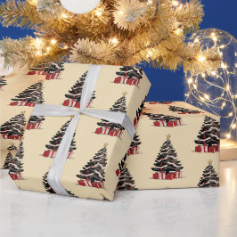 レトロクリスマスツリーパターン包装紙 ラッピングペーパー
