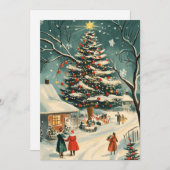 レトロクリスマスツリービレッジシーン シーズンカード (正面/裏面)