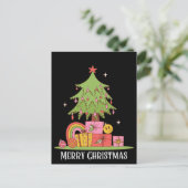 レトロクリスマスツリーブラックホリデー シーズンポストカード (スタンド正面)
