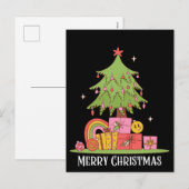 レトロクリスマスツリーブラックホリデー シーズンポストカード (正面/裏面)