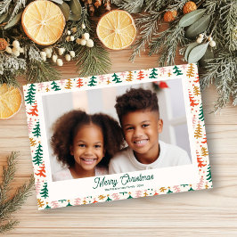 レトロクリスマスツリーホリデーファミリーフォトカード シーズンカード