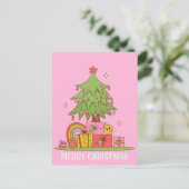 レトロクリスマスツリーPNK シーズンポストカード (スタンド正面)