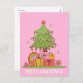 レトロクリスマスツリーPNK シーズンポストカード (正面/裏面)