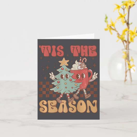 レトロクリスマスティスザシーズンクリスマスツリーコフ カード (黄色い花)