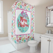 レトロクリスマスティール（緑がかった色）リース シャワーカーテン (インサイチュ)